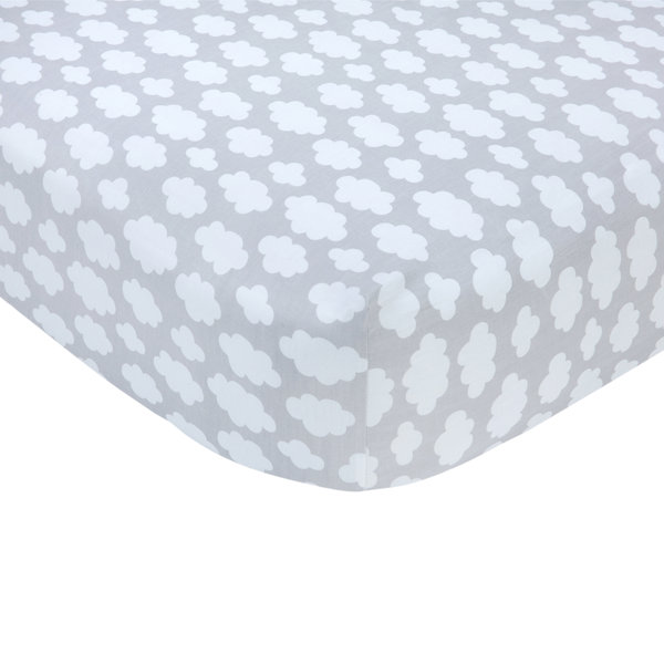 Carter's White/Grey 100 Cotton Piece Standard Crib Fitted Sheet
